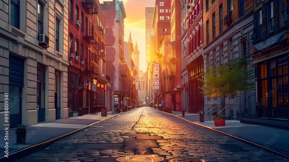 Sunset on SoHo Street in Manhattan, New York City Sunset on SoHo Street in Manhattan, New York City