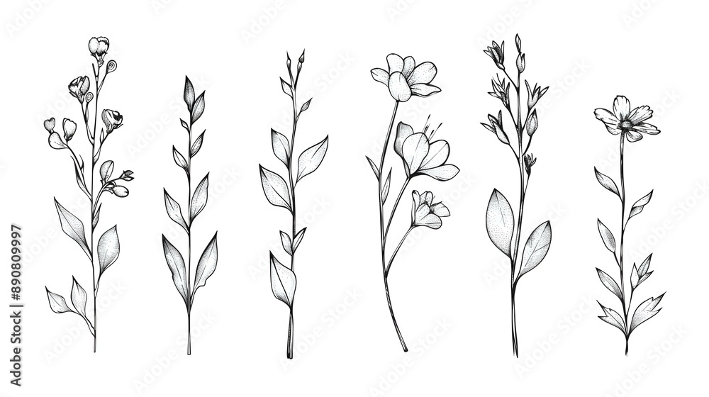 Floral branch and minimalist flowers for logo design Floral branch and minimalist flowers for logo design