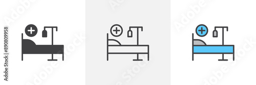 Hospital bed colored icon set