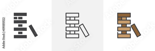 Wooden block colored icon set