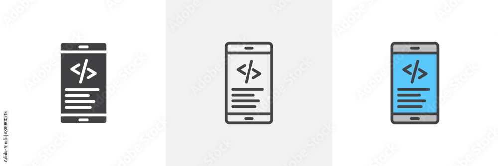 Mobile app development colored icon set Mobile app development colored icon set