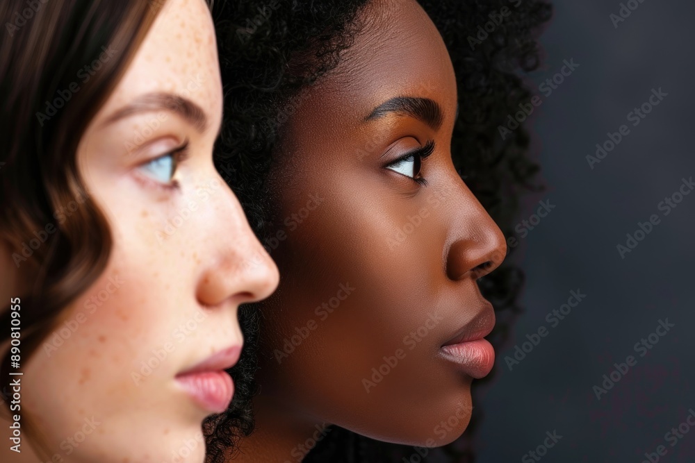 Multi ethnic woman faces profile view Multi ethnic woman faces profile view