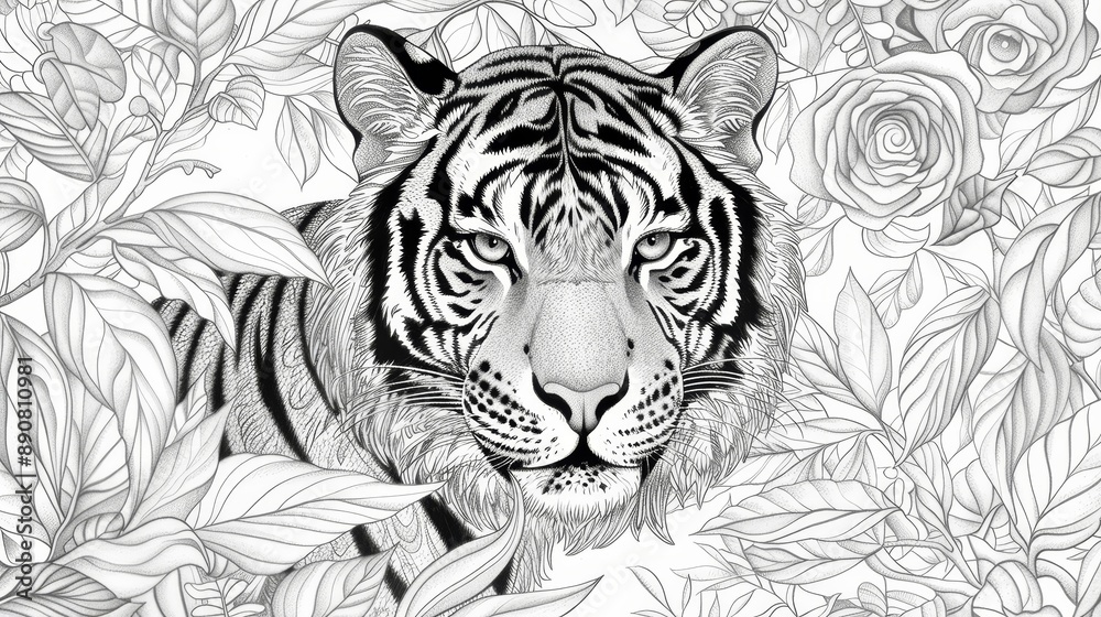 Obraz premium Design lined coloring pages featuring beautiful tigers.