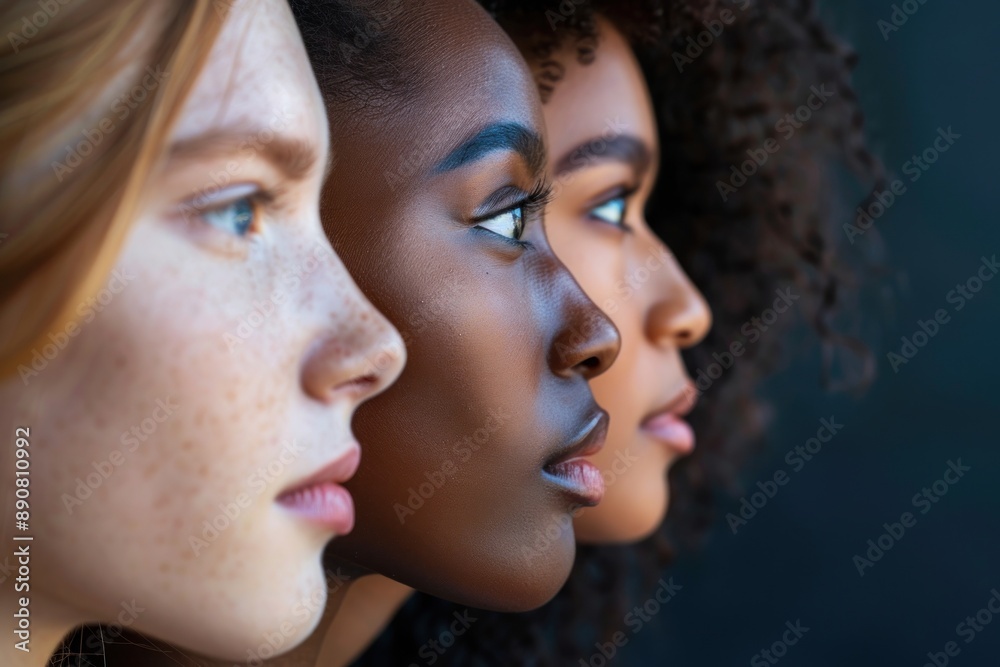 Multi ethnic woman faces profile view