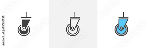 Cart trolley wheel colored icon set