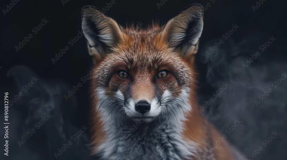 Obraz premium A fox dressed as a poet recites verses to ghostly spirits in a supernatural scene with copy space