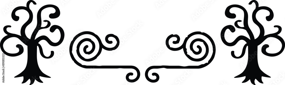 Celtic Spiral Lines and Tree Silhouettes Graphic Celtic Spiral Lines and Tree Silhouettes Graphic
