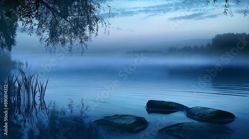 Serene evening lake background with still water