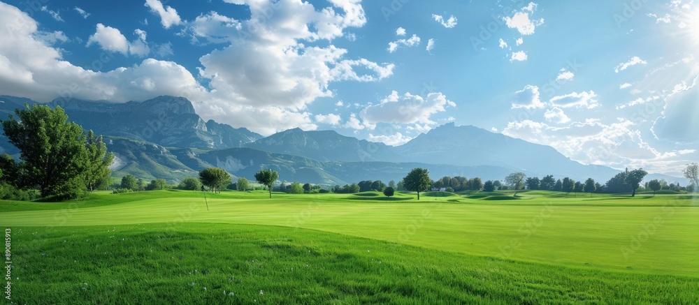 Obraz premium Golf course with mountain