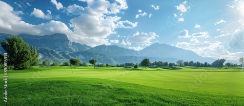 Golf course with mountain