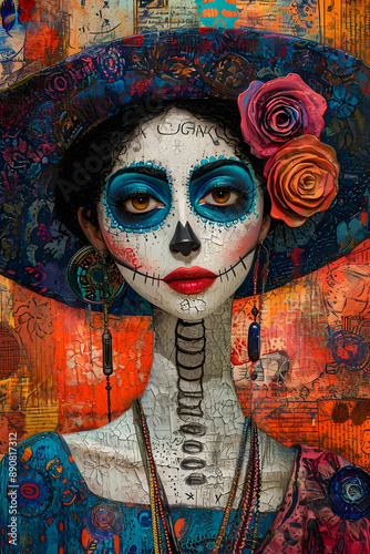 Colorful Day of the Dead face painting