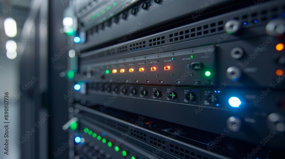 Close-up of modern data center server racks Close-up of modern data center server racks