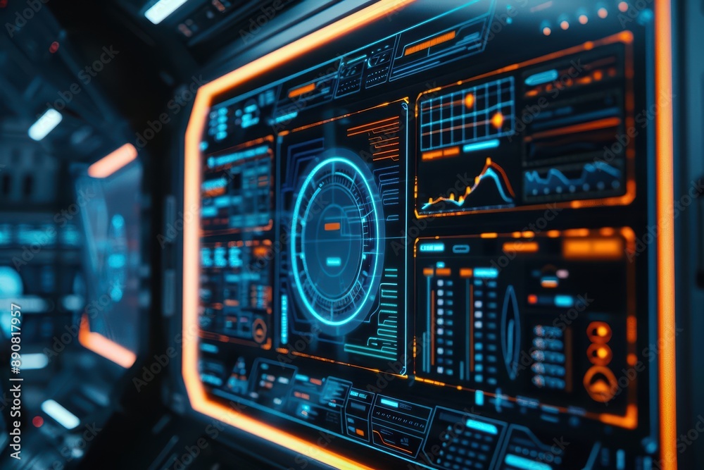 Monitor fleet activities in realtime in an ultramodern, supernatural scene, with copy space Monitor fleet activities in realtime in an ultramodern, supernatural scene, with copy space