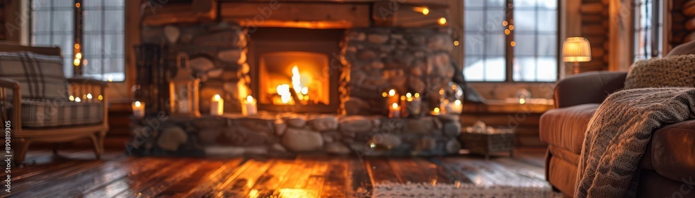 Cozy living room with fireplace and warm lighting. Cozy living room with fireplace and warm lighting.