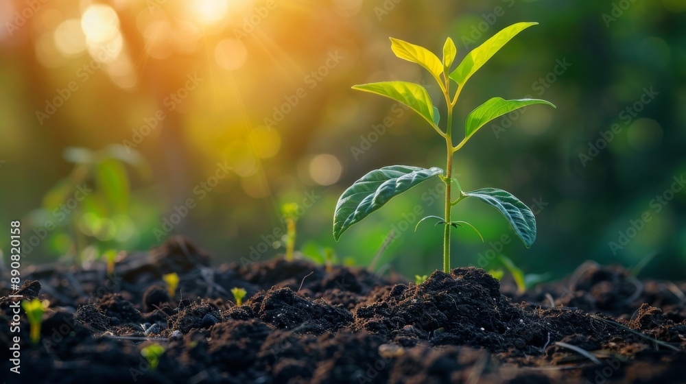 Young Plant Growing in Sunlit Garden