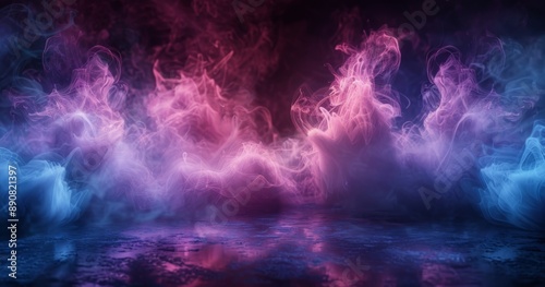 Abstract Purple And Red Smoke With White Sparkles Against A Black Background