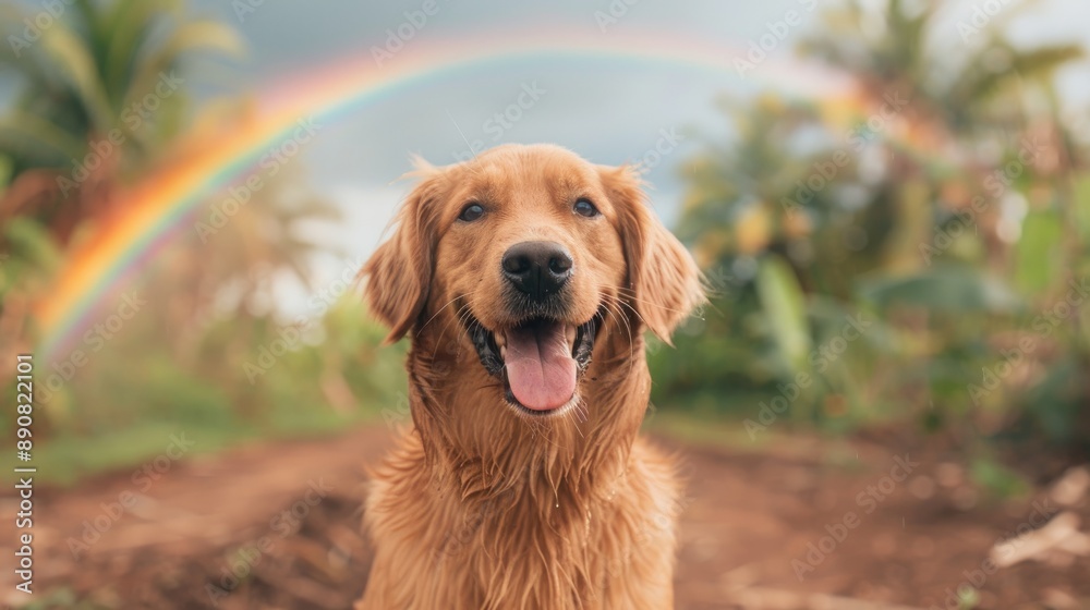 Closeup of Dog in Joyful Moment with Colorful Rainbow Background Closeup of Dog in Joyful Moment with Colorful Rainbow Background
