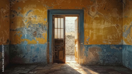Wallpaper Mural Abandoned Rustic Room with Sunlit Doorway Torontodigital.ca