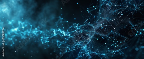 Abstract Blue Light Network Connecting Points on a Dark Background