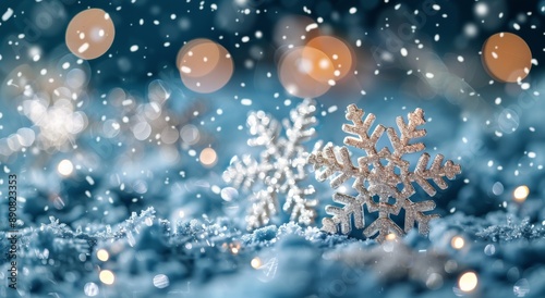 Silver Glitter Snowflakes On Blue Background