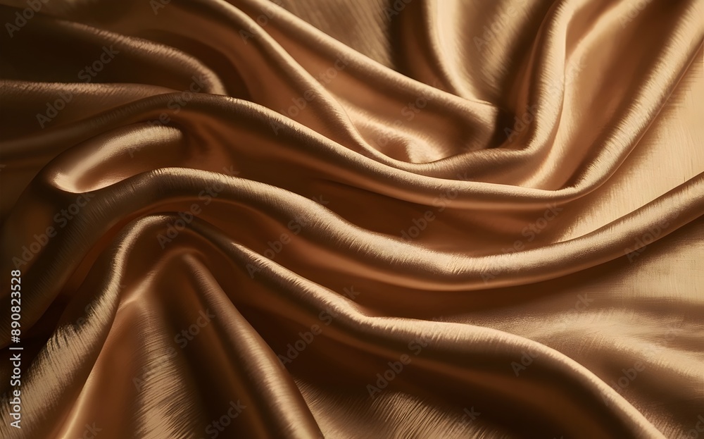 Luxurious golden silk fabric with flowing folds and ripples background.