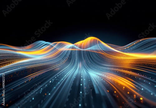 Abstract Digital Wavy Lines in Blue and Orange