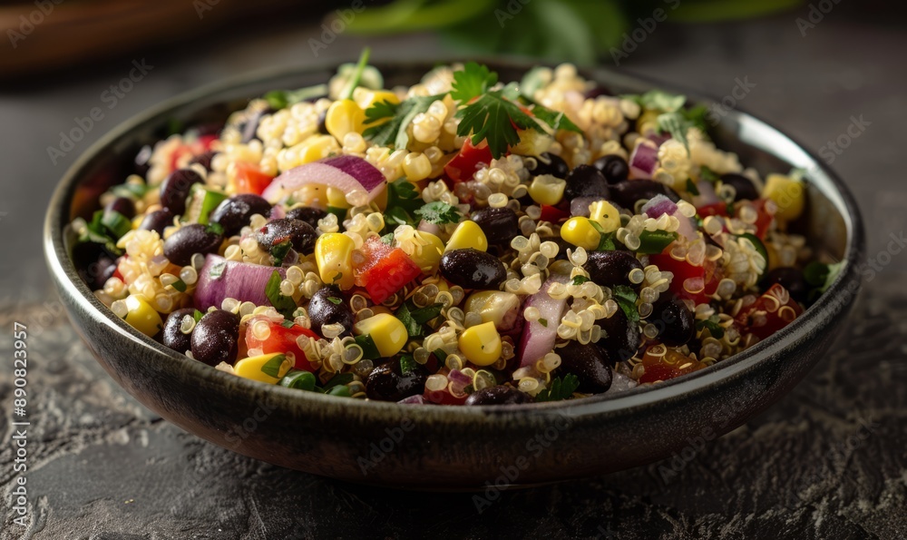 Quinoa salad with black beans, corn, red onion, and cilantro-lime dressing Quinoa salad with black beans, corn, red onion, and cilantro-lime dressing