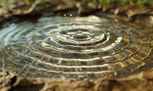 Raindrops pitter-patter on dry soil, creating a mesmerizing dance of fleeting ripples photo