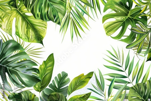 Green Leaf Tropical Wedding Invite. Botanical Foliage Marriage Card