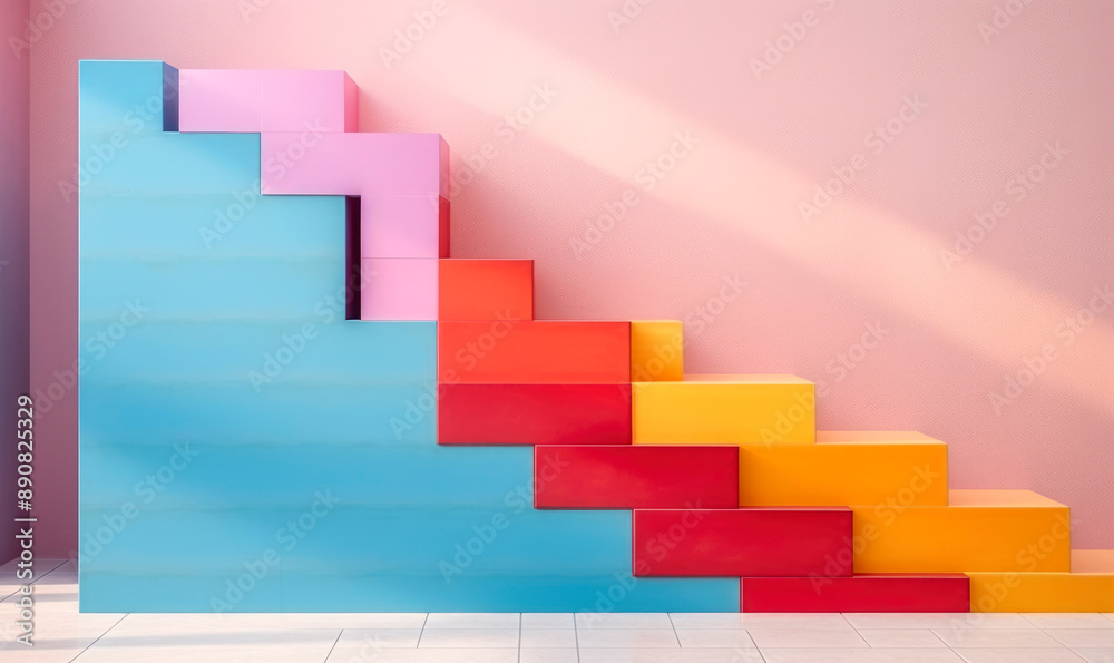 Minimalist brightly coloured, abstract steps background. Surreal ladders for product display mockup, trendy Architectural block background Minimalist brightly coloured, abstract steps background. Surreal ladders for product display mockup, trendy Architectural block background