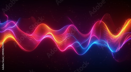 Abstract Wavy Lines in Red, Orange, and Blue on a Black Background