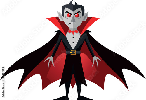 Cartoon vampire character in a black and red cape, perfect for Halloween illustrations, costume designs, and spooky decorations.
