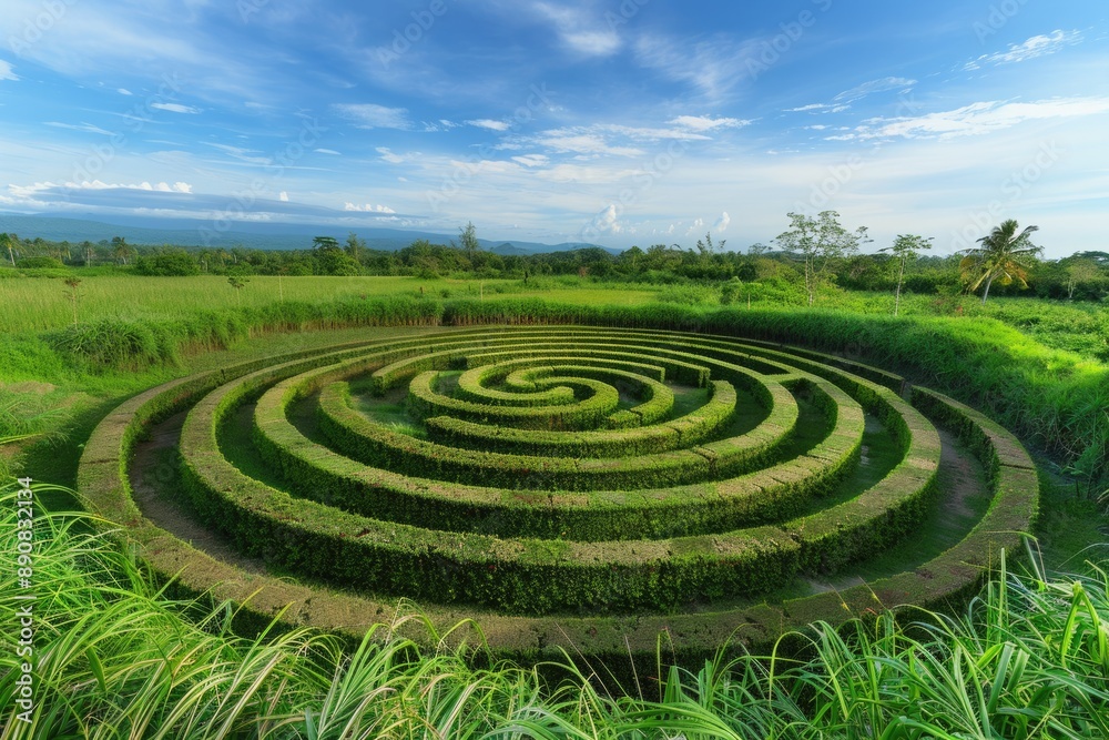 Maze Garden. Labyrinth Puzzle in Nature Field with Green Grass Hedge Maze Garden. Labyrinth Puzzle in Nature Field with Green Grass Hedge