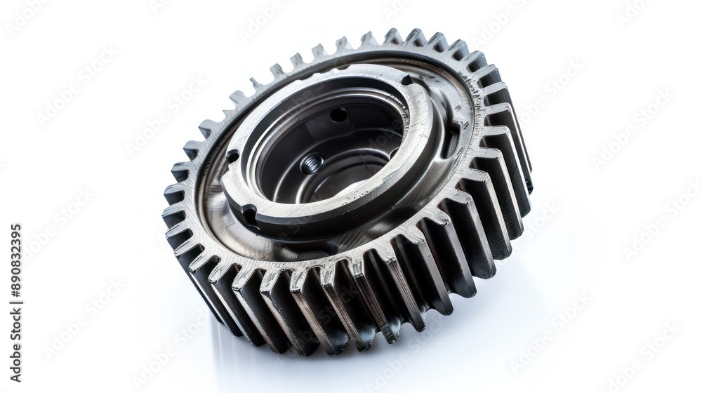 Rugged metal gear with intricate teeth isolated on white background Rugged metal gear with intricate teeth isolated on white background