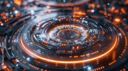 Wallpaper Mural Futuristic Glowing Orange Circuitry With Blue Highlights Torontodigital.ca