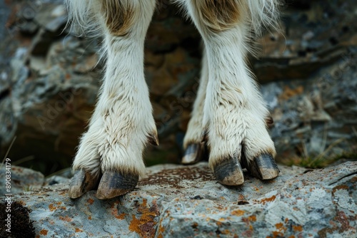 Goat Hoof. Gnarled Horns and Bony Hooves of a Mountain Goat in Natural Park Setting photo