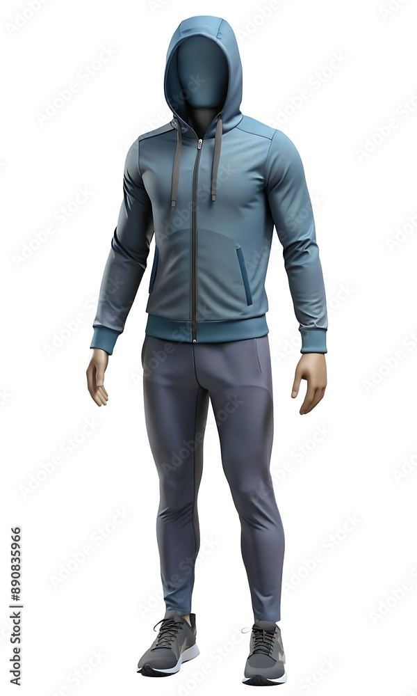 Mannequin in moisture-wicking tee, joggers, zip-up hoodie, running shoes Mannequin in moisture-wicking tee, joggers, zip-up hoodie, running shoes