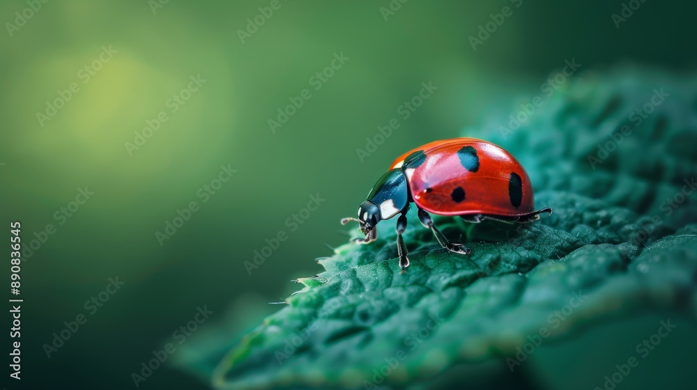 Fototapeta premium Macro shot of a ladybug on a leaf.