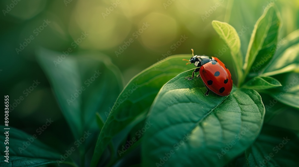 Ladybug Resting on Green Leaf in Sunlight Ladybug Resting on Green Leaf in Sunlight