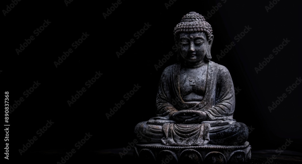 Buddha In A Dark Background. Minimalist Design of Buddha Idol for Meditation Wallpaper Buddha In A Dark Background. Minimalist Design of Buddha Idol for Meditation Wallpaper