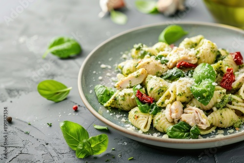 Delicious Pasta with Pesto, Chicken, and Sun-Dried Tomatoes