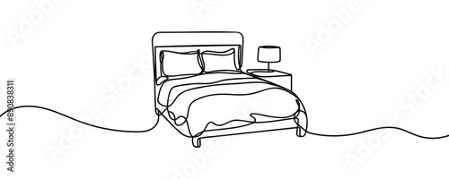Continuous one line drawing of sofa or bed Living room interior in loft apartment.