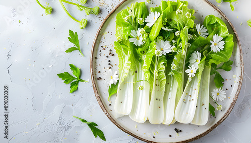 Fresh and healthy Chicory (witloof) Salad on a plate. Dietary menu. Healthy food photo