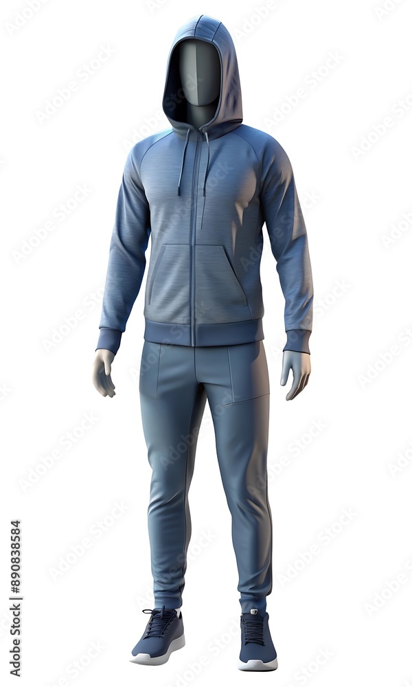Summer moisture-wicking tee, jogger pants, zip-up hoodie, running shoes on mannequin Summer moisture-wicking tee, jogger pants, zip-up hoodie, running shoes on mannequin