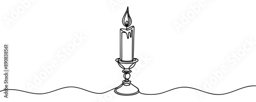Continuous one line drawing of candle in a candlestick.