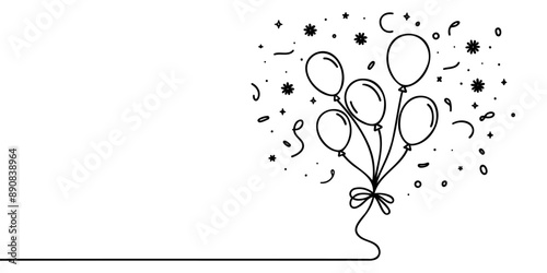 confetti party balloon popper icon, fireworks logo, flat design. Firecracker for the holiday. Continuous one line drawing