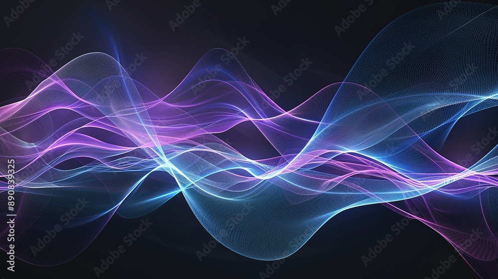Fototapeta premium Abstract Blue And Purple Waves On A Dark Background