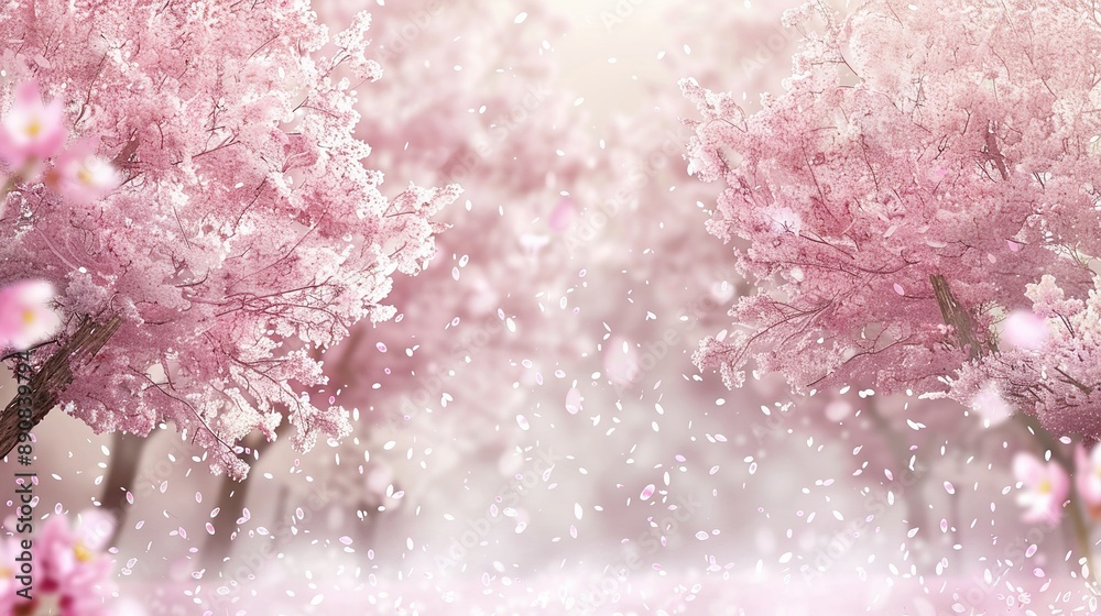 Fototapeta premium Pink Cherry Blossoms Falling in a Spring Forest