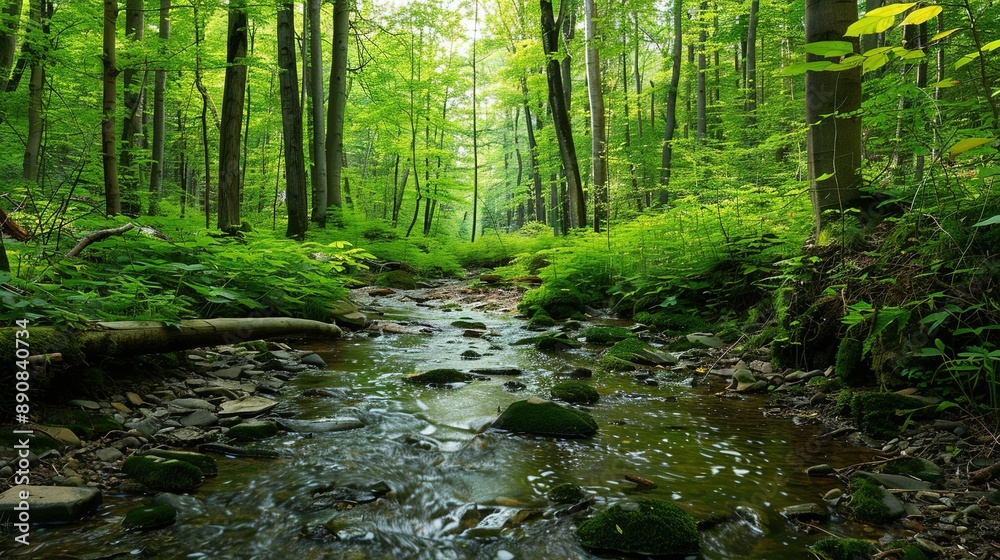 Lush Green Forest Stream On A Sunny Summer Day Lush Green Forest Stream On A Sunny Summer Day