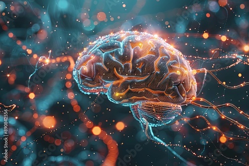 Abstract illustration of dopamine spreading in the human brain